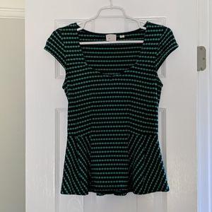 Anthropologie blue and green patterned peplum top